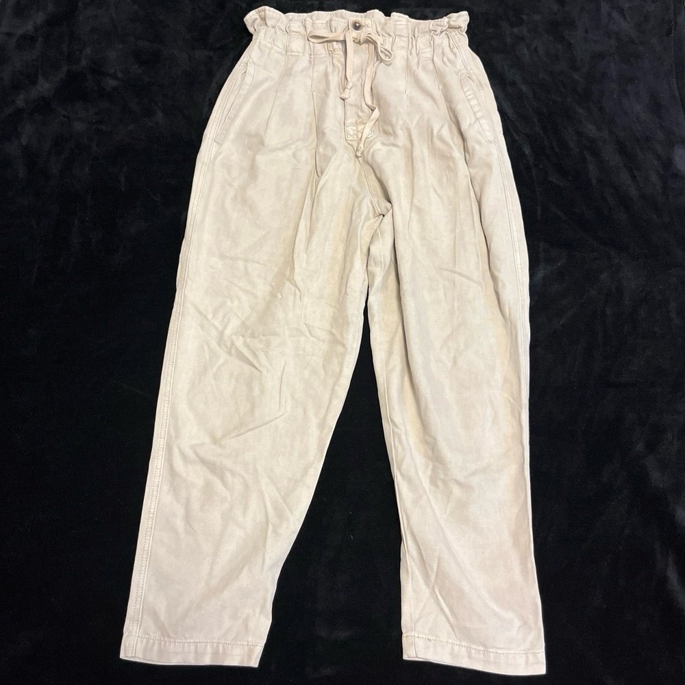 Free People Margate Paperbag Pants Womens M Tan High Waisted Trouser Pleated